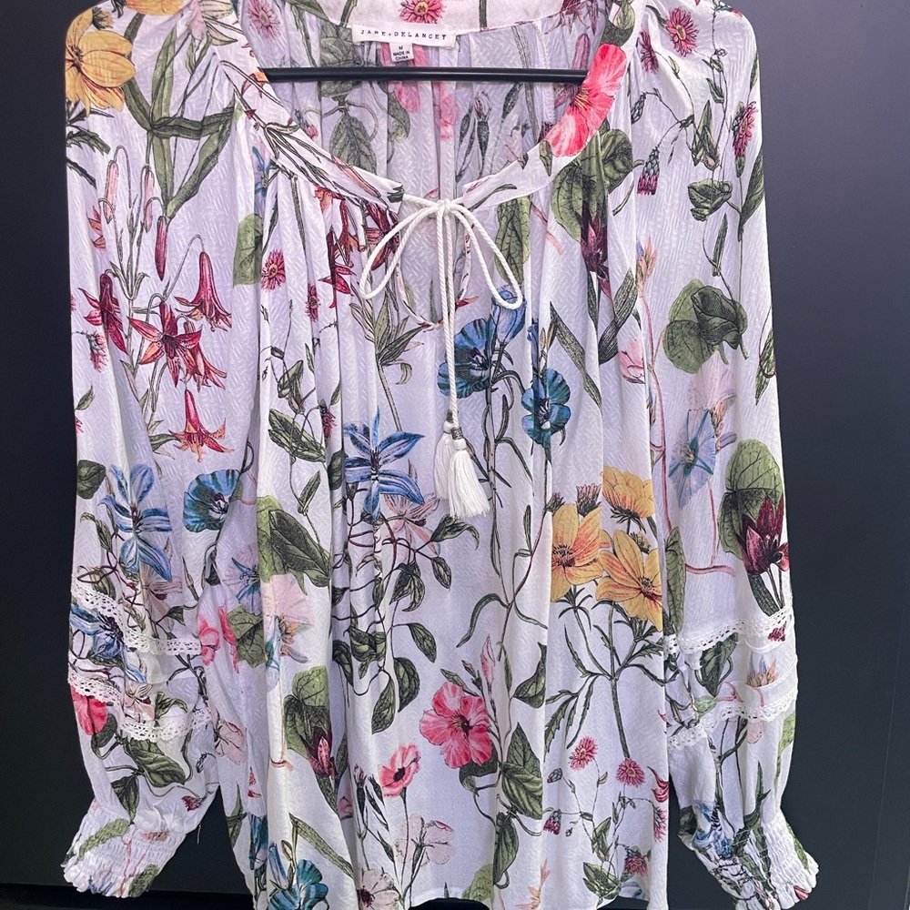 Jane and Delancey Floral Blouse with Tie Neck